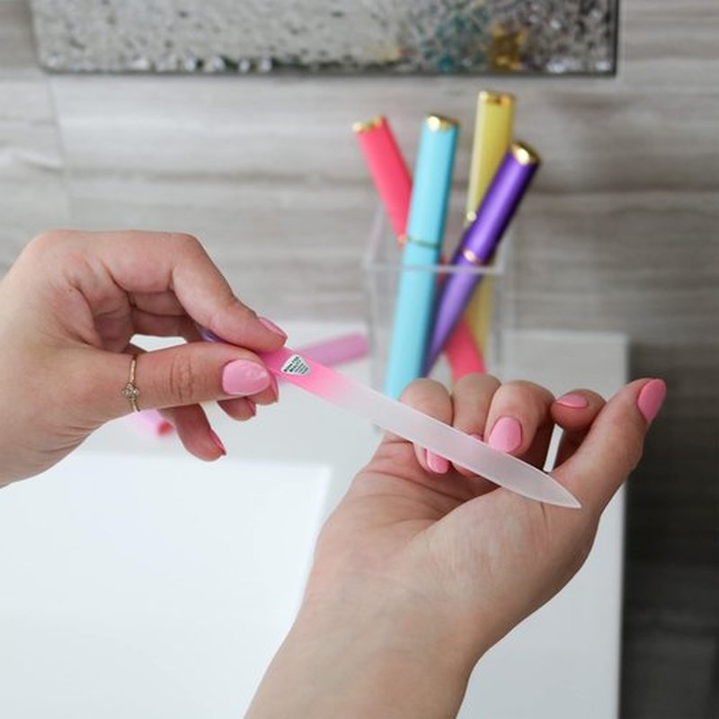 Bona Fide Beauty Czech Glass Nail File Set with Hard Cases, 5 Piece Professional Manicure Glass Fingernail Files