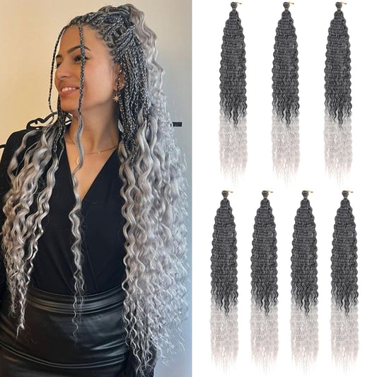 ZRQ Soft Ocean Wave Crochet Hair 30 inch 7Packs Omber Black Grey Deep Twist Wave Crochet Hair Synthetic Curly Crochet Hair Wavy Crochet Hair Extensions #T1B/Grey