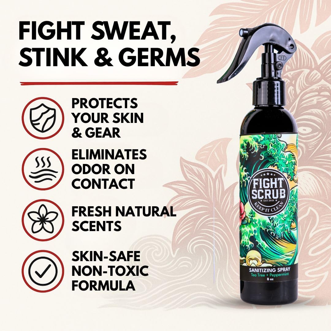 Post-Training Body & Gear Spray for Athletes – Witch Hazel Formula – Combat Sports Hygiene for BJJ, Wrestling, MMA – Deodorizes Skin & Equipment – 8oz (Peppermint + Tea Tree)