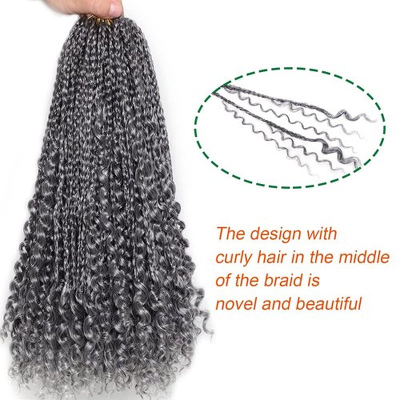 Grey Crochet Hair for Black Women 14 Inch 7 Packs Boho Box Braids Crochet Hair Pre Twisted Twist Crochet Hair Synthetic Crochet Hair with Curly Ends Goddess Braiding Hair(14 Inch, 7Packs, Gray)