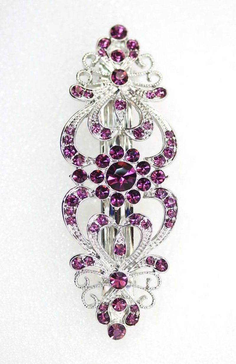 Faship Gorgeous Purple Crystal Hearts And Floral Hair Barrette