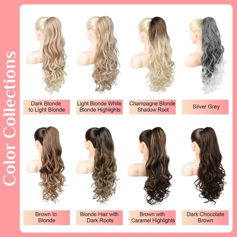 Ponytail Extension, Behufun Long Wavy Drawstring Ponytail 26" Clip in Hair Extensions Ponytail Fake Pony Tails Hair Extensions Natural Soft Heat Resistant Light Blonde White Blonde Highlights
