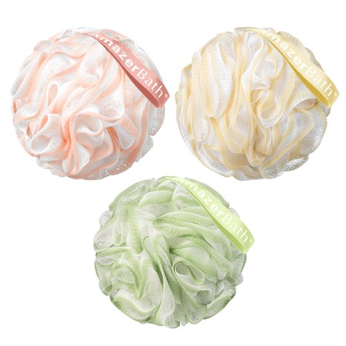 AmazerBath Loofah Sponge, Shower Loofah 60g/PCS - Body Scrubber Loofa Set of 3 Cotton Candy Trio, Bath Sponge for Men and Women