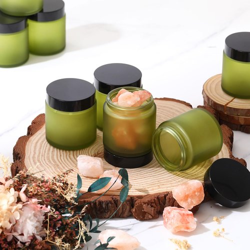 Norme 24 Pcs 4 oz Glass Jars with Lids Leakproof Round Airtight Jars Empty Cosmetic Jars with Inner Liners Lid for Storing Lotions Powder Ointments Candle Making (Pea Green)