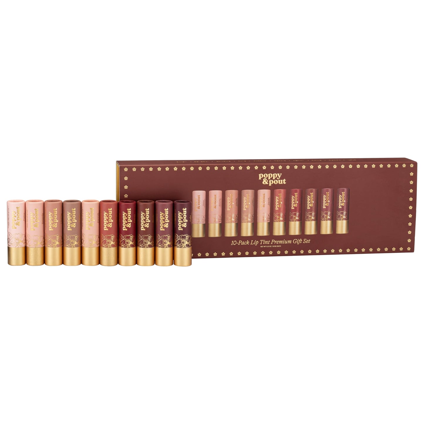 Poppy & Pout All Natural Lip Tints, Sustainable Cardboard Tubes, Hand-filled, Beeswax, Vitamin E, Coconut Oil, Cruelty Free (10pk Premium Gift Set)