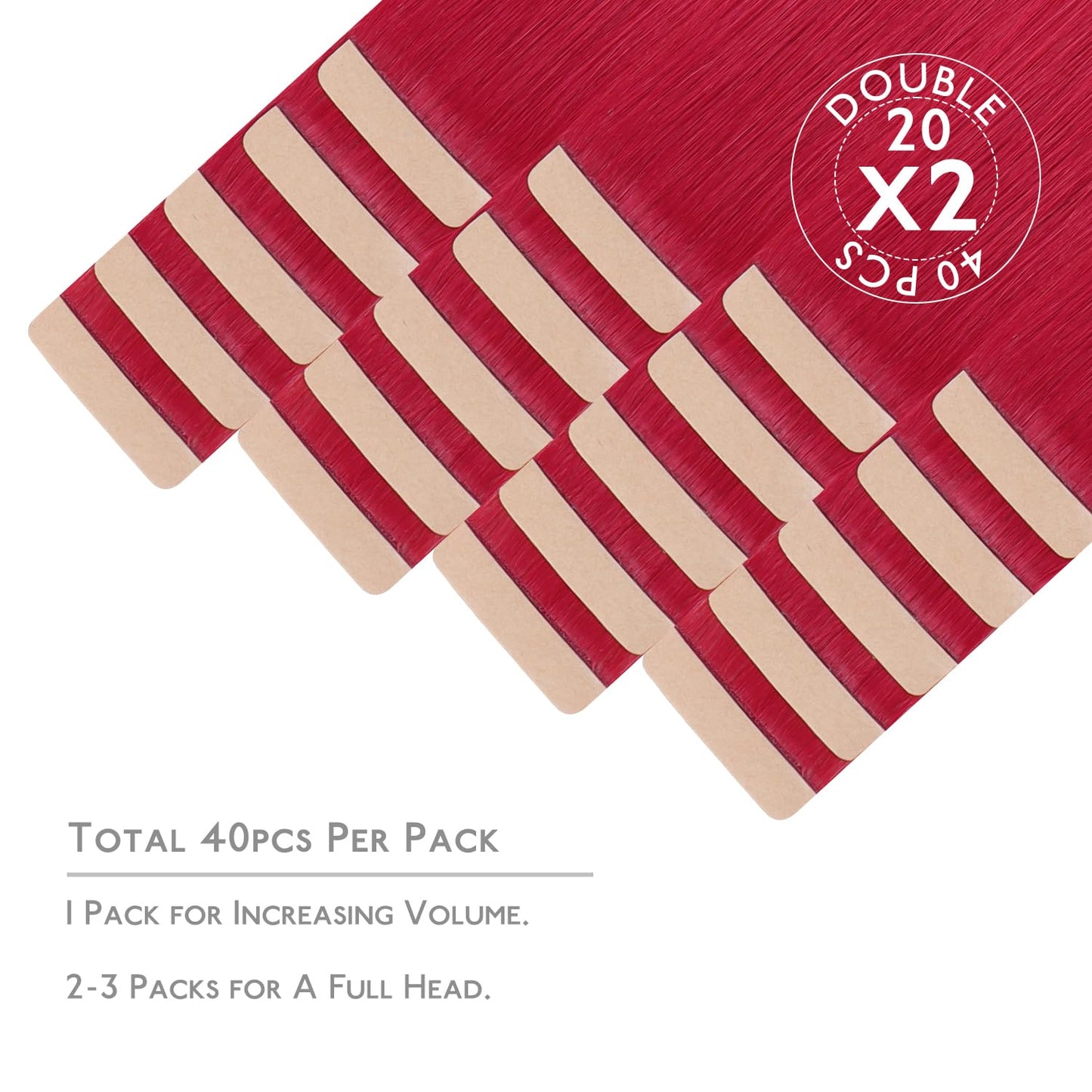 WENNALIFE Tape in Hair Extensions Human Hair, 40pcs 100g 18 inch Red Hair Extensions Real Human Hair Straight Tape in Extensions Invisible Human Hair Extensions Reusable Real Hair Extensions