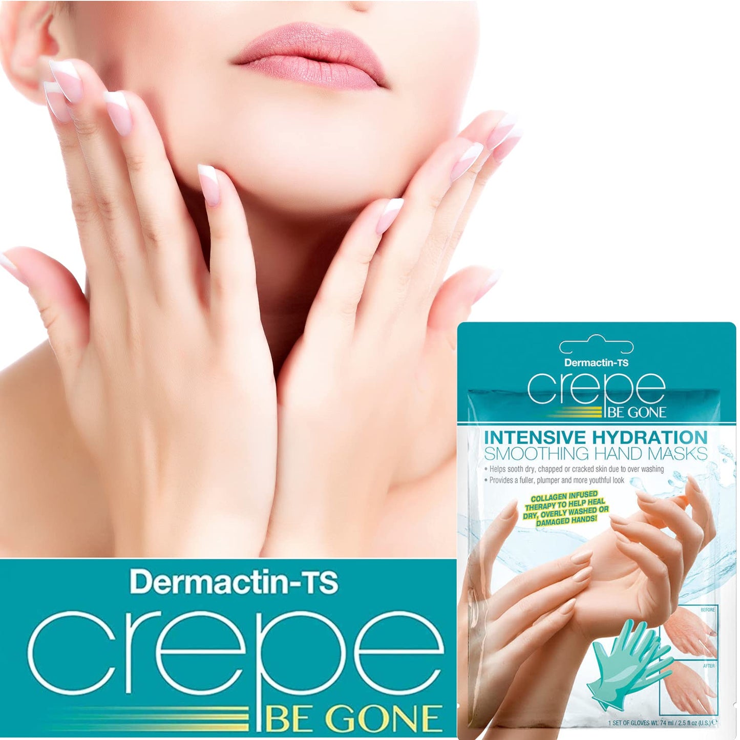 Dermactin-TS Crepe Be Gone Intense Hydration Smoothing Hand Mask - Moisturizing Gloves Hand Skin Repair, Collagen Hand Mask