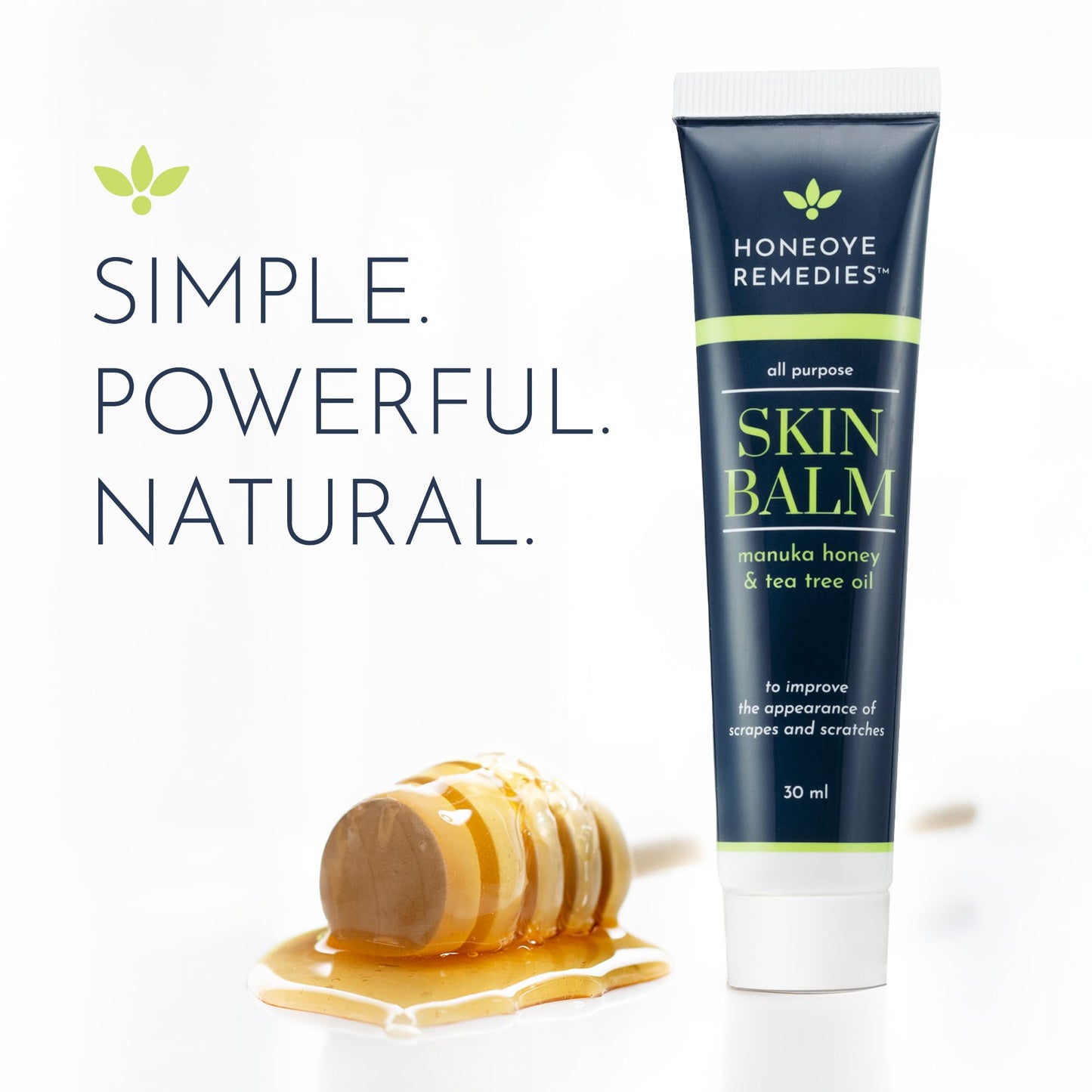 Honeoye Remedies Skin Balm [1 oz / 30 ml] | Manuka Honey [550+ MGO] & Tea Tree Oil Moisturizing Cream for Intensive Repair of Dry Skin, Scrapes, Cuts & More | 100% Natural