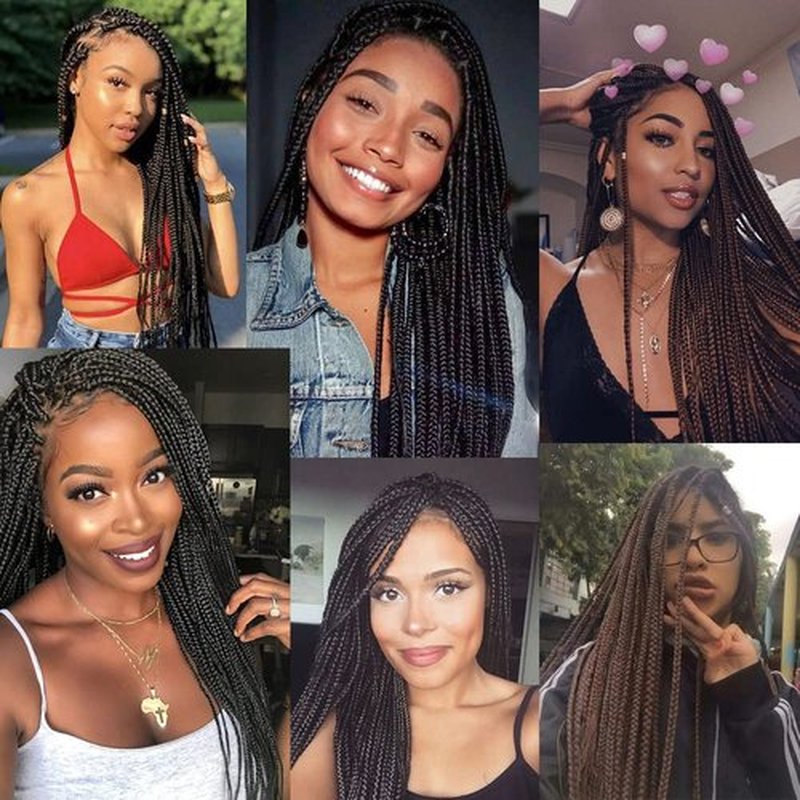 KGBFASS Box Braids Crochet Hair Extensions Ombre Brown Long Pre-looped Goddess Braiding Crochet Hair 24inch Synthetic Medium 3X Box Braiding Hair for Black Women(1B/30#)