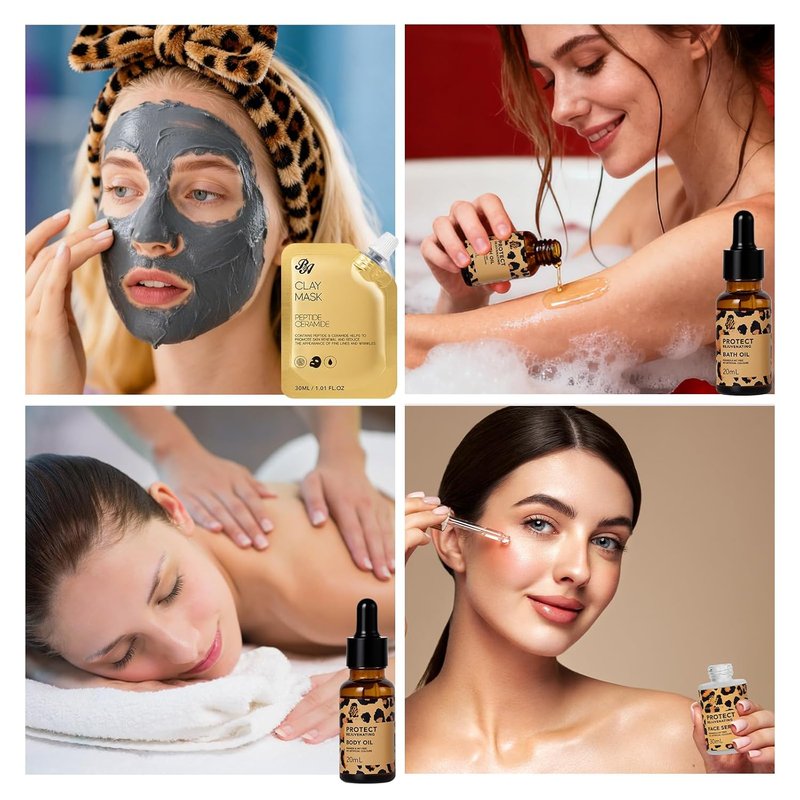 Mother's Day Gift Set - 23 Pcs Leopard Skin Care Collection | Spa Basket with Cream, Bath Bombs & Serum