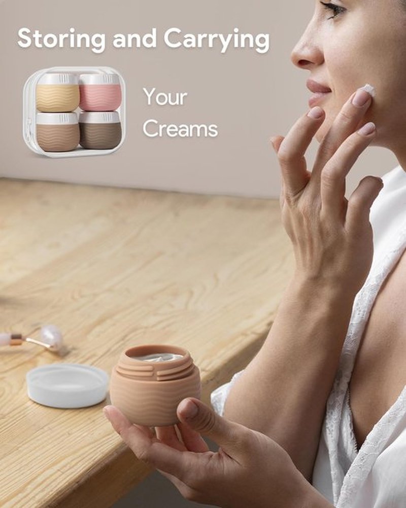 Yinke Travel Containers for Toiletries, Silicone Cream Jars, TSA Approved Travel Size Containers, Leak-proof Travel Essentials/Accessories with Lid for Cosmetic Face Body Cream(4 Pack)
