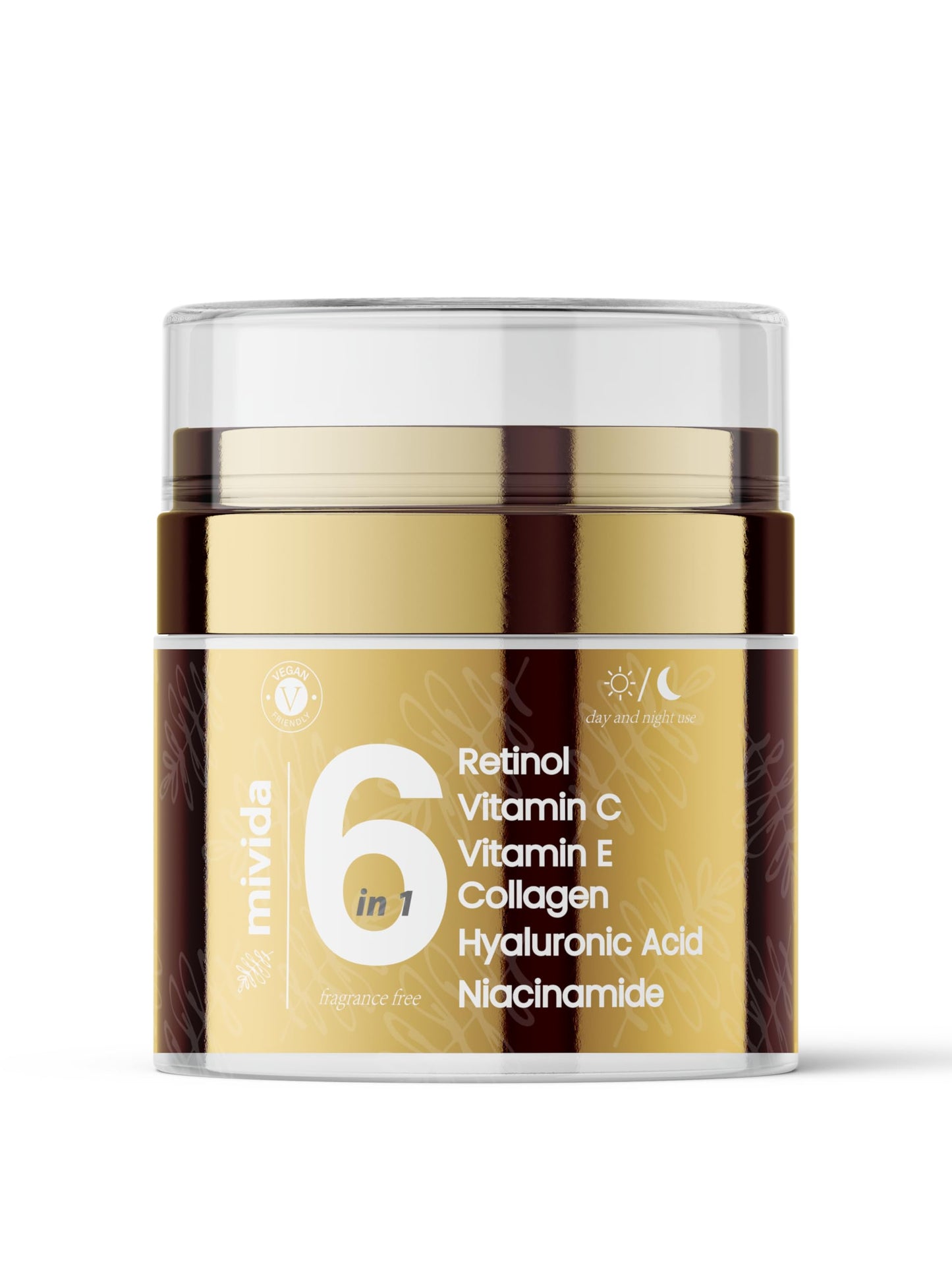 mivida Advanced Retinol Cream for Face & Neck | 6-in-1 Anti-Aging Moisturizer with Collagen, Hyaluronic, Vit C & E | Firms, Reduces Wrinkles, Fine Lines & Dark Spots | Daily Face Cream 1.7floz