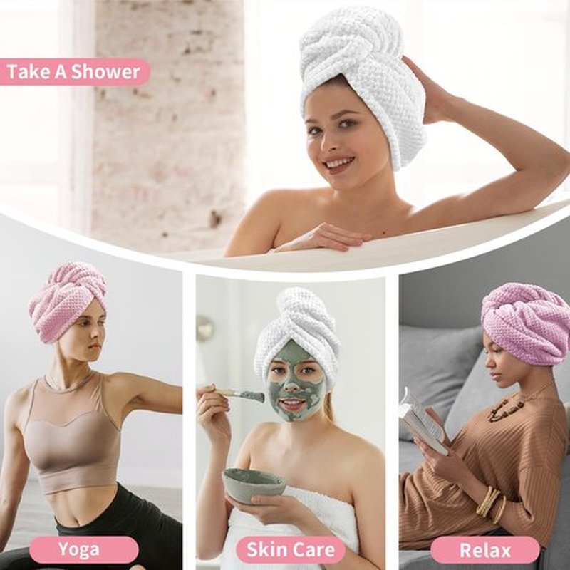 my novel things 3 Pack Hair Towel wrap for Women, 25.4" x 9.8" Microfiber Hair Towel, Super Absorbent Hair Towel Wrap, Quick Dry Hair Towels with Button for Curly Hair Anti Frizz (Pink,White,Purple)