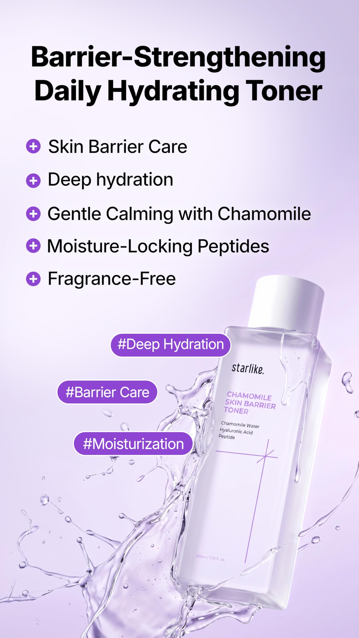 starlike Chamomile Skin Barrier Toner I 7.1 Fl Oz (210 ml) I Face Toner for Soothing, Deep Hydrating, Moisturizing, Boosting & Balancing I Korean Skin Care I Chamomile Water, Hyaluronic Acid & Peptide