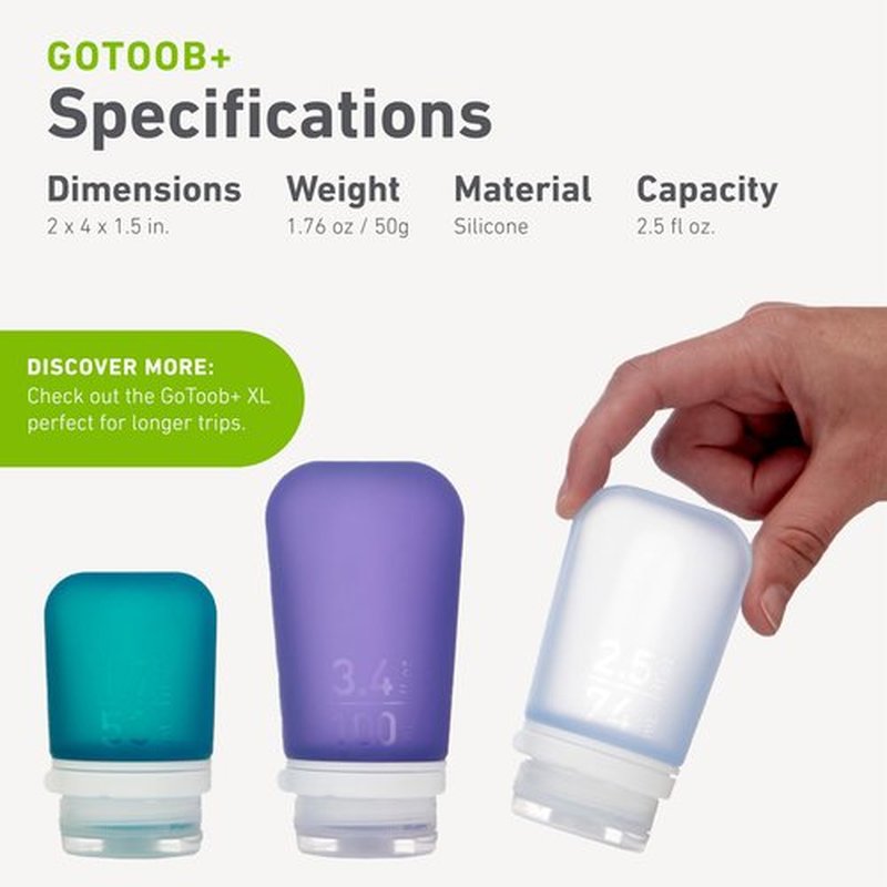 humangear GoToob+ (Medium) | Refillable Silicone Travel Bottle | Locking Lid | Food-Safe Material | Rainbow, Medium (2.5 fl.oz.; 74ml)
