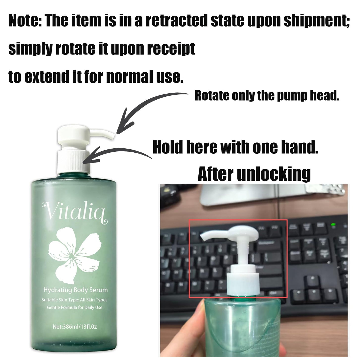 Vitaliq Ha Hydrating Body Serum, Body Hydrator Hyaluronic Acid Body Serum, Lightweight Fast-Absorbing Body Care for Deep Hydration & Silky,Non-greasy Skin (1pcs)