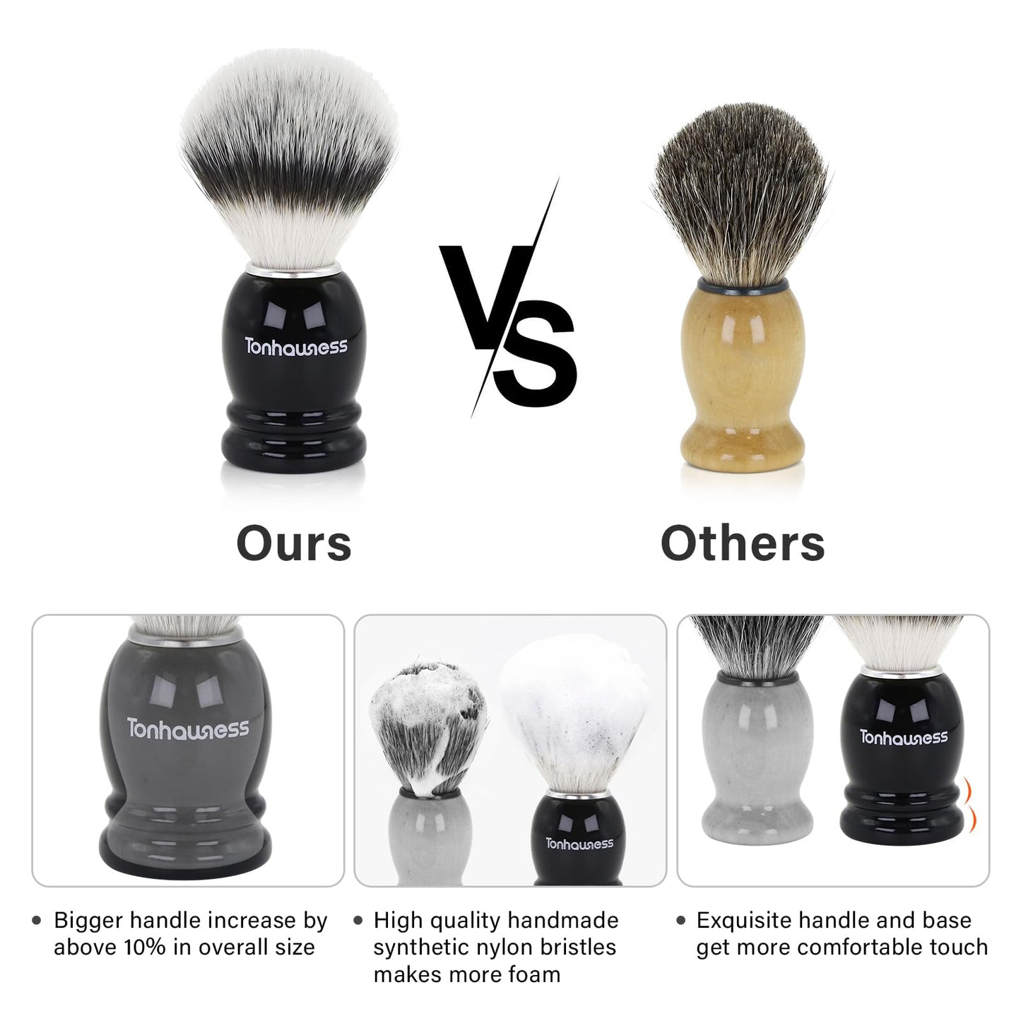 Tonhawness Shaving Brush Kit for Men, 4 in 1 Shaving Brushes Set Includes Nylon Bristle Shave Brush, Shaving Bowl & Stand and Shaving Soap Kit for Men’s Shave Gift