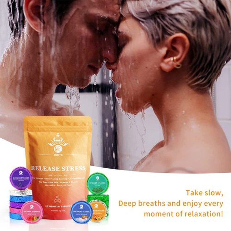 MR MIRYE Shower Steamers Aromatherapy for Women and Men, 20-Pack Organic Shower Bombs with Essential Oil, Tea Tree, Orange & Vanilla, Sea Salt, Lavender, Peony & Pear Gifts