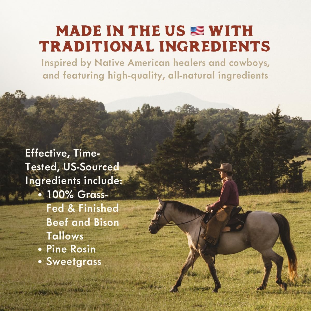 True Grit Tallow Beef and Bison Whipped Tallow Balm Moisturizer for Dry, Sensitive Skin - John Wayne Inspired Herb-Infused Unscented - 2.6 oz
