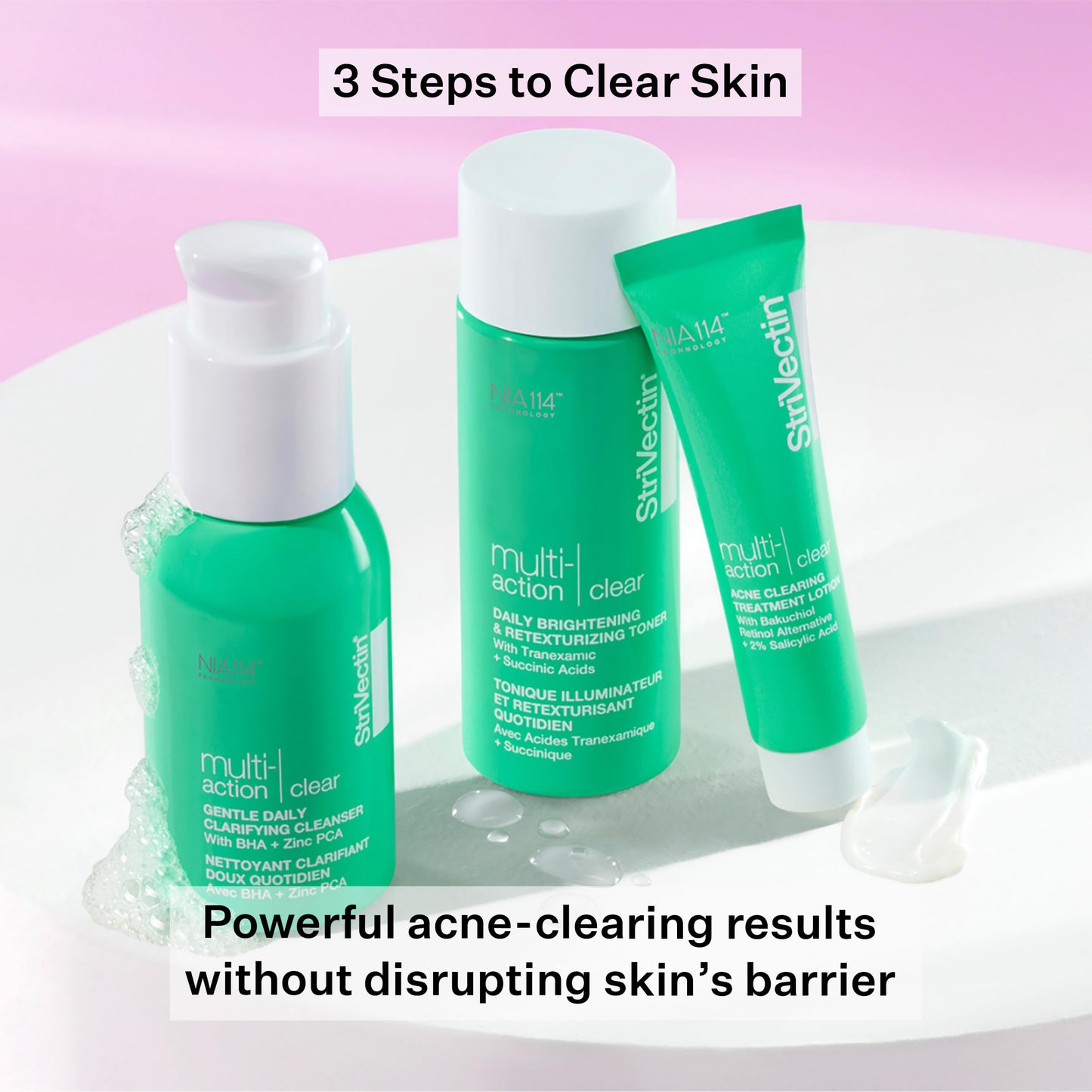 StriVectin Acne Control System Set with Cleanser, Lotion & Toner, Multi Action Clear for Acne and Blemish Prone Skin for Clearer, Smooth and Brighter Skin, Less Breakouts and Pimples - 3 Piece Set