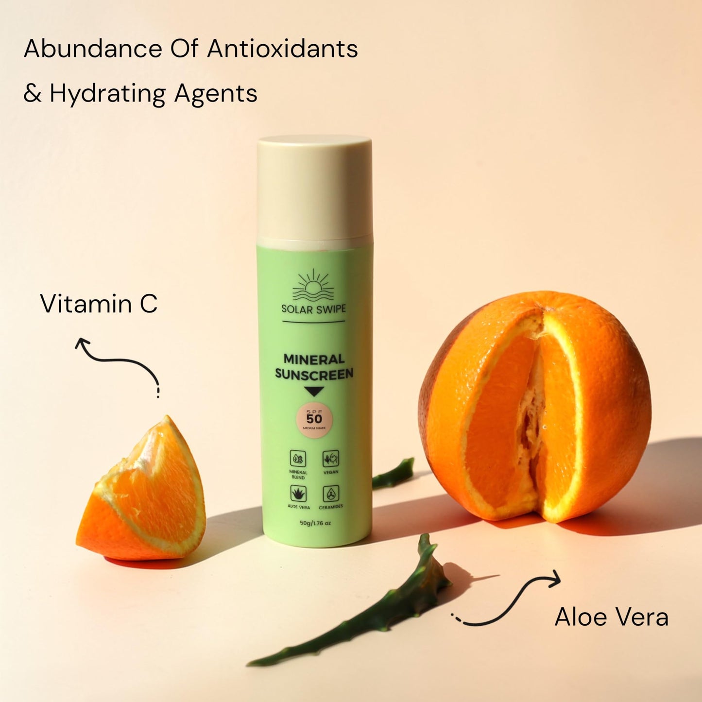 Solar Swipe Hydrating Mineral Sunscreen SPF 50, Zinc Oxide & Titanium Dioxide, with Ceramides & H. acid, Aloe Vera & Menthol Cooling, Face & Body, Oxybenzone-Free, All Skin Types1.76 oz