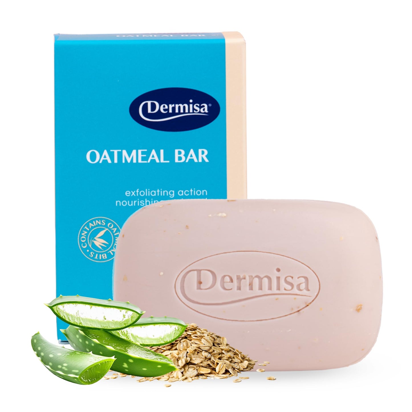 Dermisa Oatmeal Bar with Colloidal Oatmeal and Soothing Aloe Vera - Gently Exfoliating Face and Body Soap for Sensitive and Dry Skin - 3.0 Oz (Pack of 6)