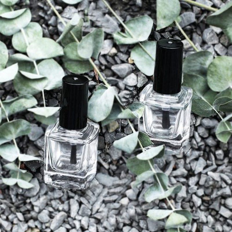 Agidea 6PCS Empty Nail Polish Bottles with Funnel, Empty Fingernail Polish Bottles Glass Rectangle with Brush & Mixing Balls Black (10ML)