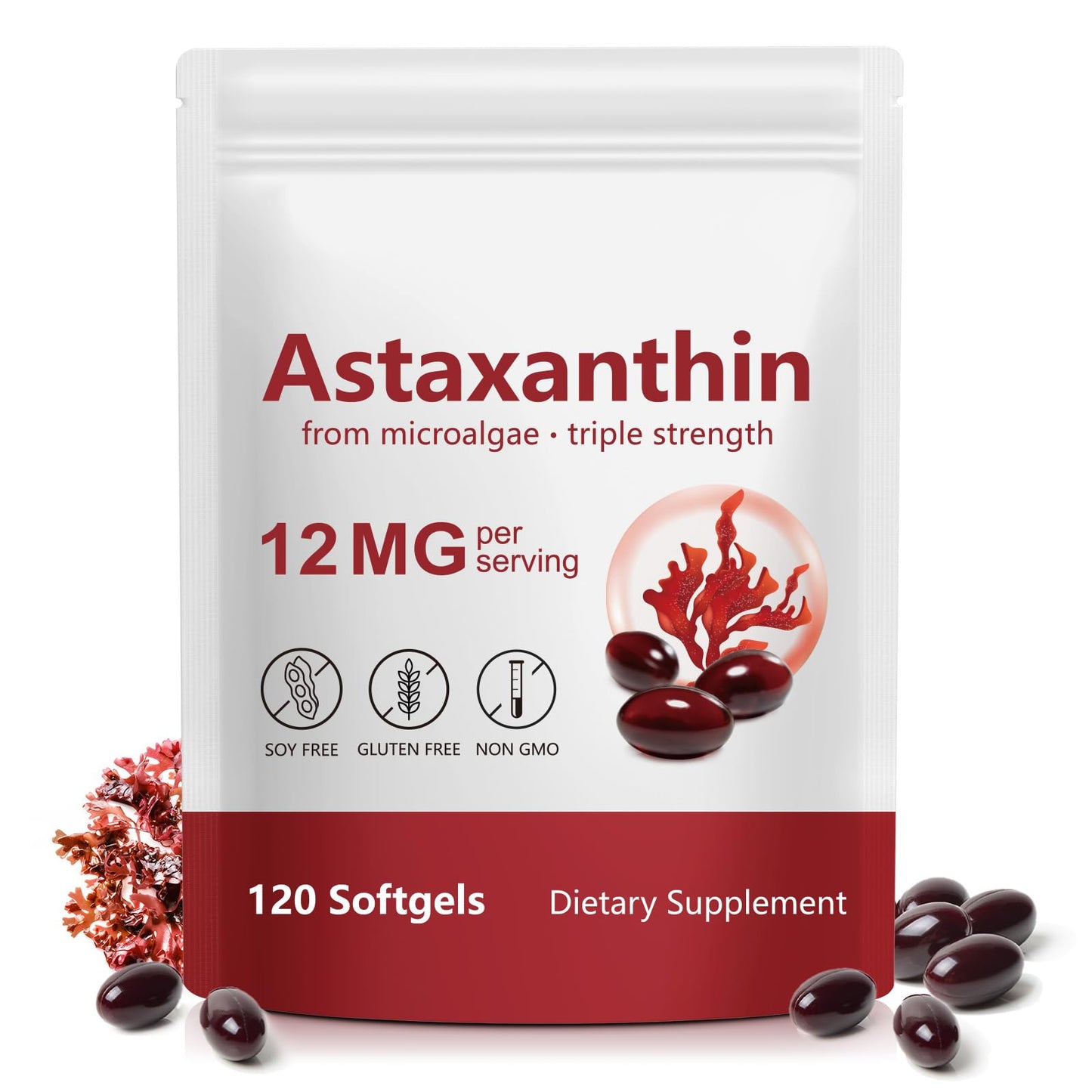 ZIXBMHYJ Astaxanthin 12mg, Natural Astaxanthin Supplement, Supports Eye, Skin, Joint, Brain, Heart & Immune System Health, Non-GMO, Gluten Free 120 Count