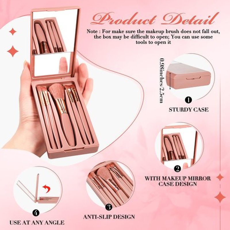 FoldTier 6 Sets Bridesmaid Proposal Gifts Mini Travel Makeup Brushes Bulk Bridesmaid Trip Bride Cosmetic Bag for Wedding Bridal Shower Bachelorette Party(Cameo Brown)