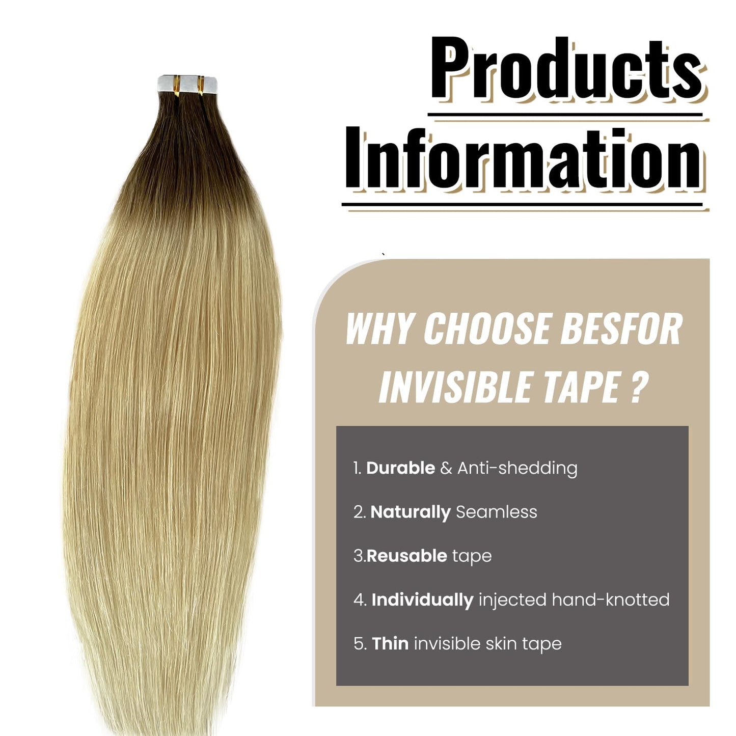 Tape Ins Human Hair Extensions 22inch Omber Flax Brown to Platinum Blonde Silky Straight Brazilian Double Sided Tape in Extensions Human Hair Tape in Extensions