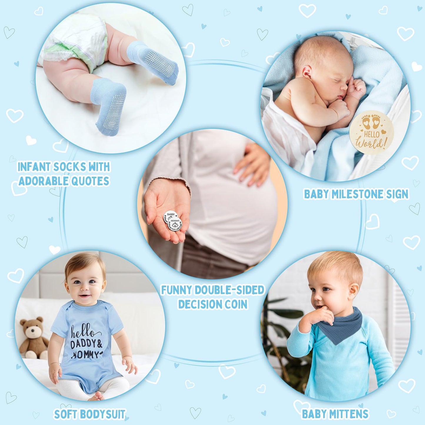13 Pcs New Mom Gifts for Boys Baby Shower Basket Gift Pregnancy New Parents Basket Gift for Couples Gender Reveal Gifts with Mom and Dad Baby Showers Care Package for First Time Moms