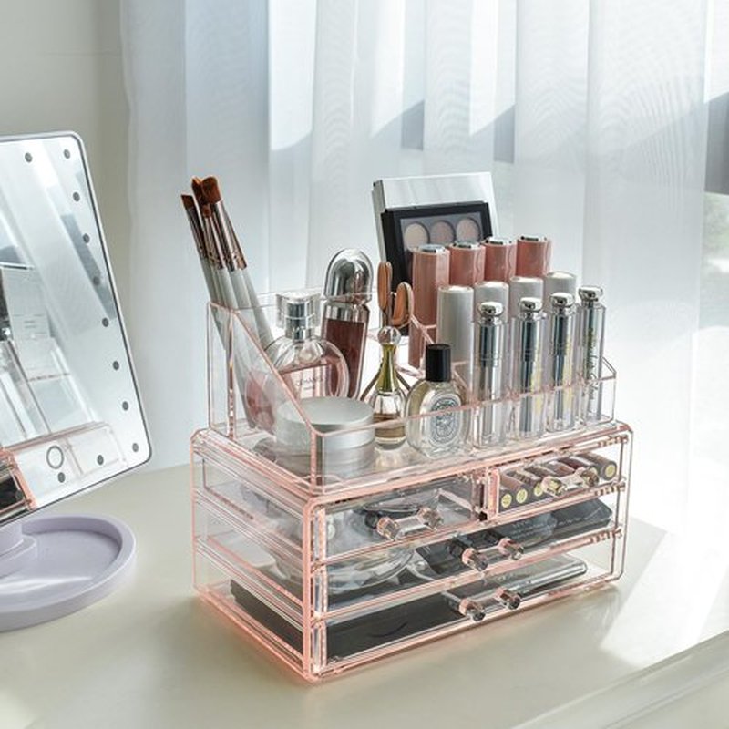 Ikee Design Pink Jewelry & Cosmetic Storage Display Boxes Two Pieces Set, Organizer Makeup Holder, for Vanity