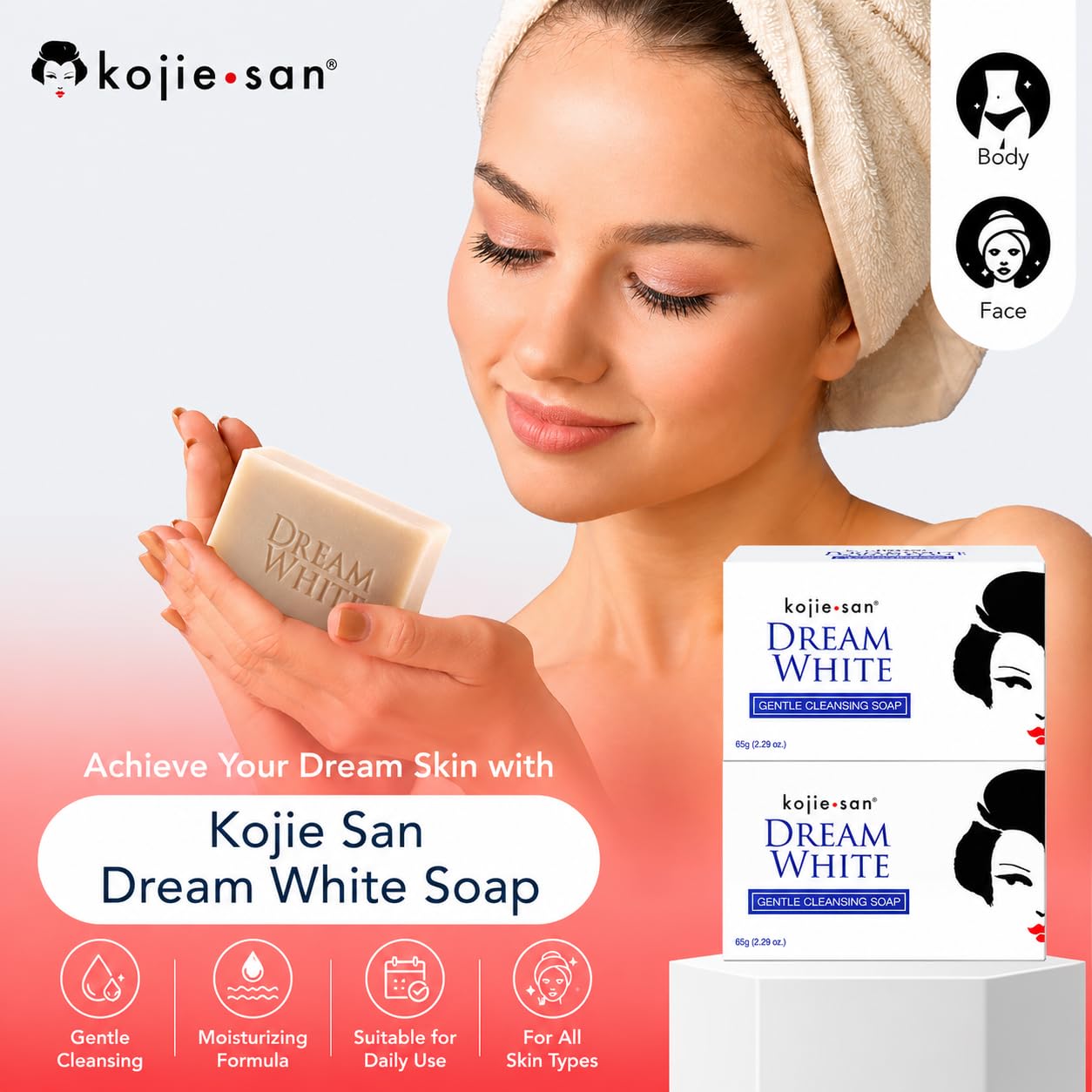 Skin Science Original Kojie San Dream White Soap-65g,2 Bars Per Pack - Guaranteed Authentic,2.29 Ounce (Pack of 2)