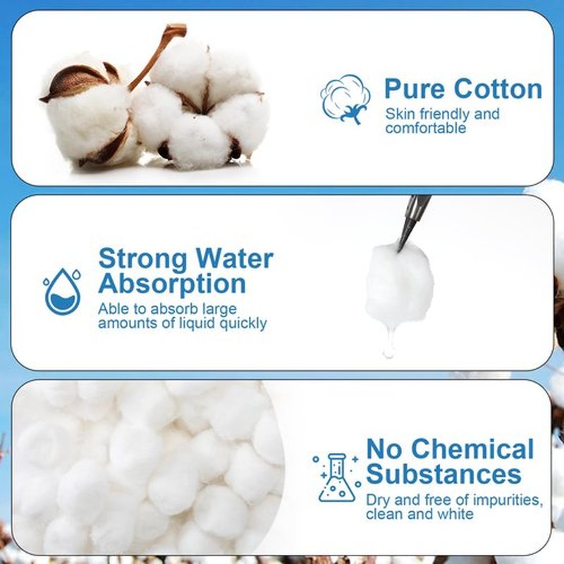 Heigble 2000 Pcs Soft Cotton Ball Bulk Organic Medium Cotton Ball Absorbent Multipurpose Pure Cotton Ball for Nail Polish Remover Makeup Removal First Aid Face Crafting Cleaning Skin Applying Lotion