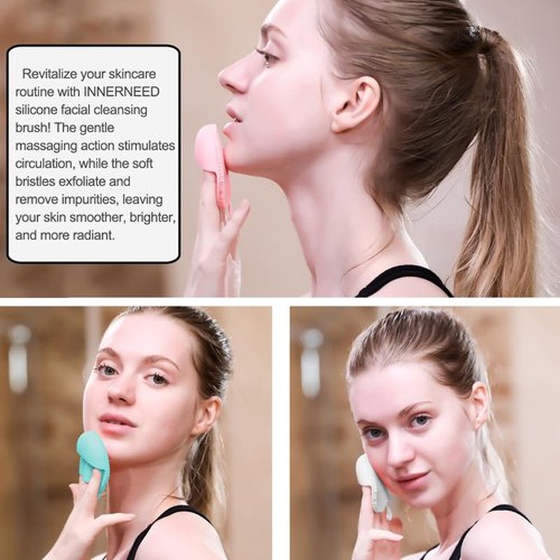INNERNEED Soft Handheld Silicone Facial Cleansing Brush, Mild Anti-Slip Face Exfoliating and Massage Scrubber Pad, Gentle Exfoliating, Removing Blackhead, Massaging (Pack of 3)