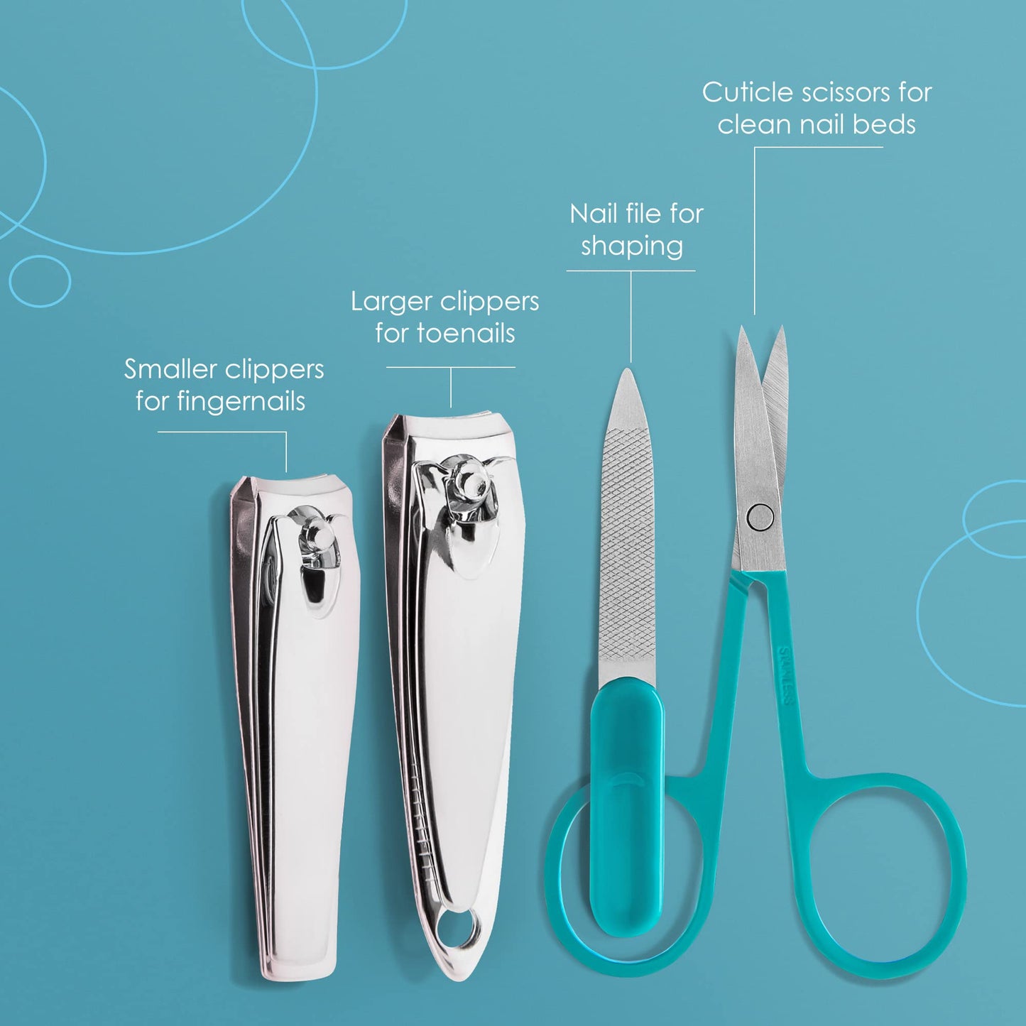 Live Green Holiday Manicure Set for Women- 4 Piece Fingernail Grooming Set with Fingernail and Toenail Clippers, Scissors, and File, Nail Care Tools in a Stocking (White Faux Fur)