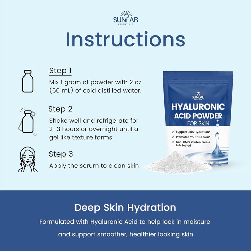 Hyaluronic Acid Powder for Skin | Cosmetic Grade, Low Molecular Weight - 25g for DIY Serums & Deep Hydration