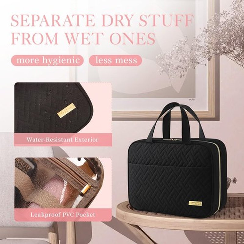 HOTOR Travel Toiletry Bag - Toiletry Bag w/Hanging Hook - Spacious Toiletry Bag for Women & Men, Makeup Bag/Big Comparment, Waterproof for Travel Accessories, Travel Essentials, Medium, Black