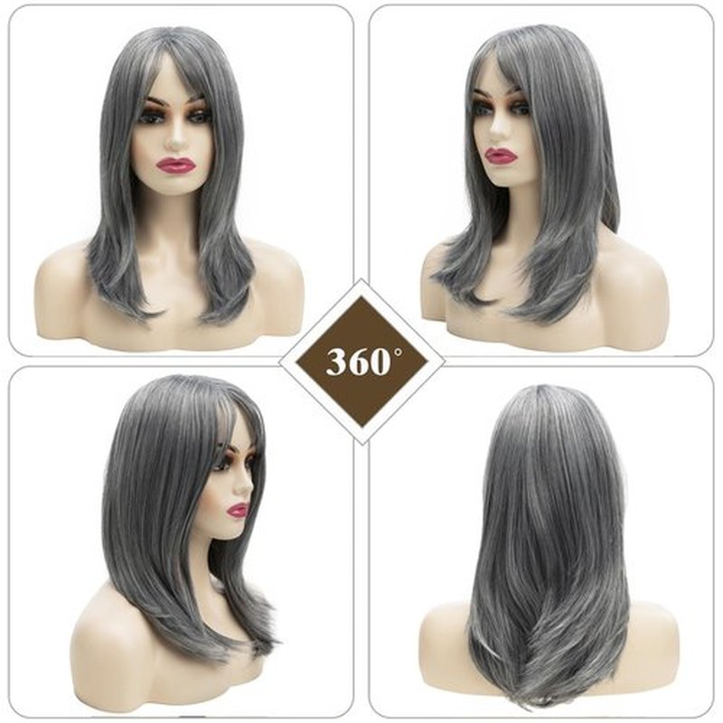 Dsimeig Long Grey Wigs for Women Natural Layered Grey Wig with Bangs,Synthetic Hair Wig for Daily Party Use