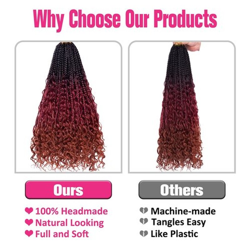 Unionbeauty 18 Inch Boho Box Braids Crochet Hair Goddess Box Braids Crochet Hair 8 Packs Bohemian Box Braids Crochet Hair for Black Woman Ombre Curly Crochet Braids Braiding Hair Extension 1B/530/350#