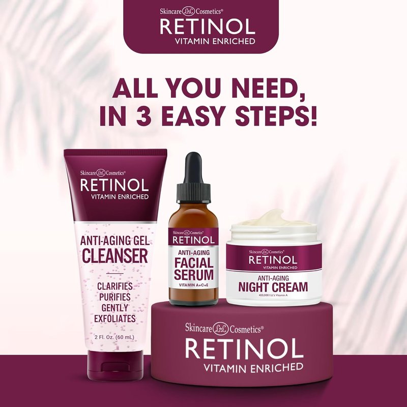 LIVAURA Retinol Anti-Aging Night Essentials | 3-Step Renewal Kit for Youthful Skin - Smooth, Restore & Hydrate