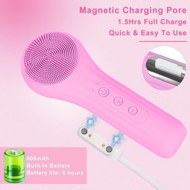 Feoflen Silicone Face Scrubber Exfoliator, Silicone Face Wash Brush for Men & Women, Ipx7 Waterproof Rechargeable Facial Cleaner for Deep Cleansing, Exfoliating, Massage Face Scrubber (Rose red)