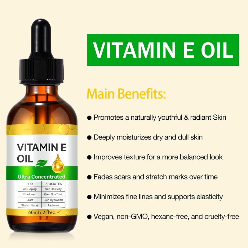 Vitamin E Oil - Pure Skin & Nail Moisturizer for Scars, Hydration, Anti-Aging | 2 Fl Oz (Pack of 2)