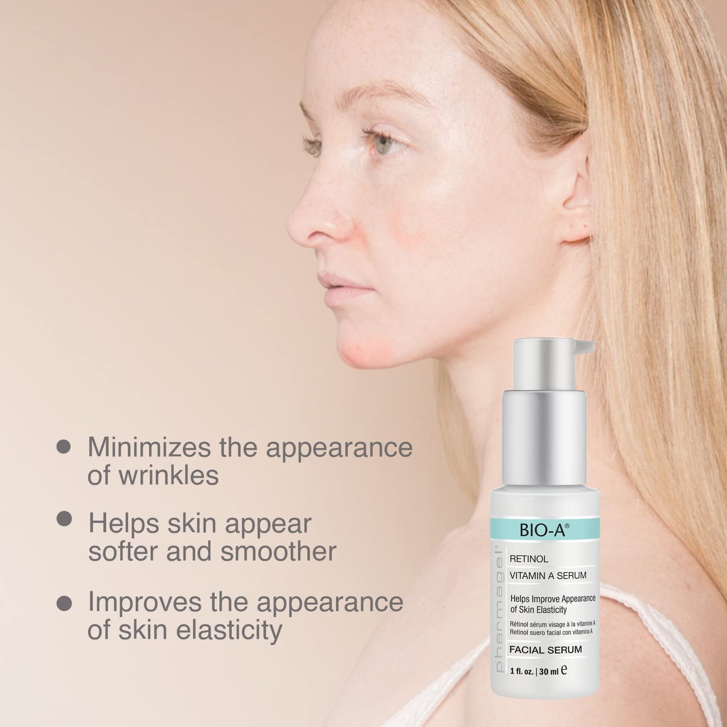 Pharmagel Bio-A Facial Serum | Retinol Serum | Anti Aging and Anti Wrinkle | Smoothes, Softens, & Brightens Skin - 1 fl. oz.