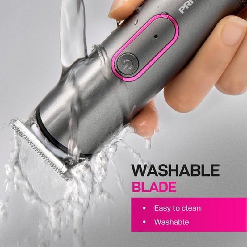 PRITECH Hair Trimmer for Women, Waterproof Bikini Trimmer for Women for Wet & Dry Use, Rechargeable Pubic Hair Trimmer Women, Women Electric Razor&Shaver with Standing Recharge Dock, Aurora Gray