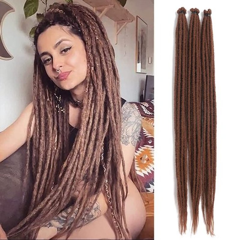 24inch 20 Strands Thin 0.6cm Brown Dreadlock Extensions Reggae Hip-Hop Synthetic Hair Crochet Braiding Hair Super Long Dread Extensions Reggae Style For Women #30