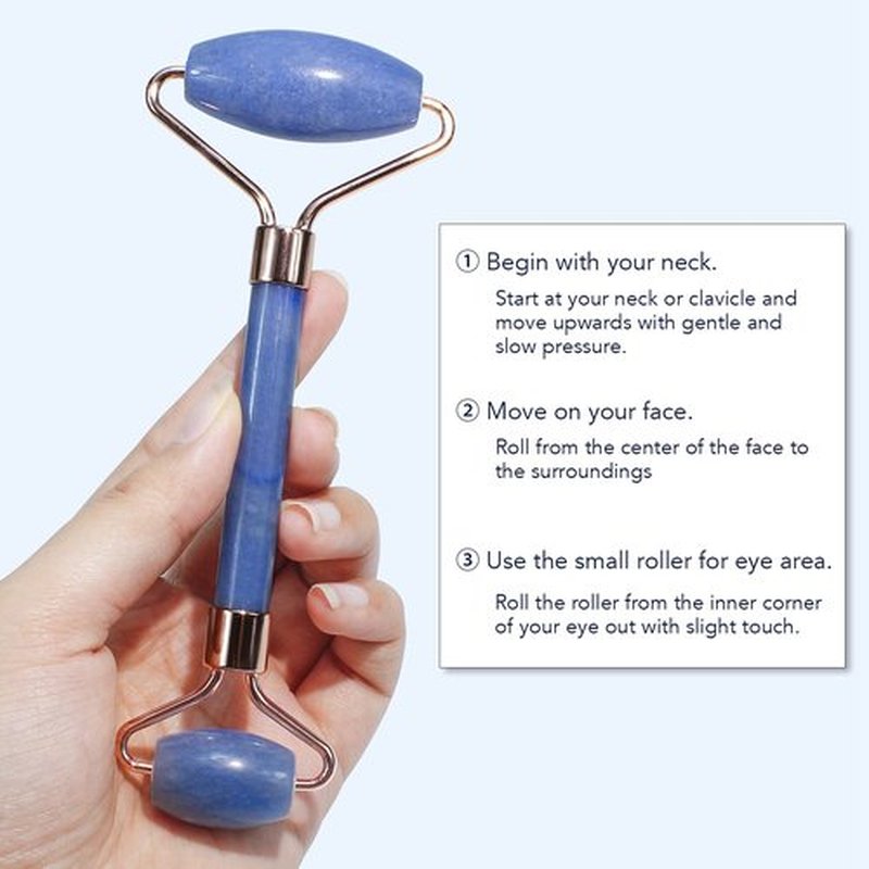 BAIMEI Jade Roller & Gua Sha, Face Roller, Facial Beauty Roller Skin Care Tools, Self Care Gift for Men Women, Massager for Face, Eyes, Neck, Relieve Fine Lines and Wrinkles - Blue