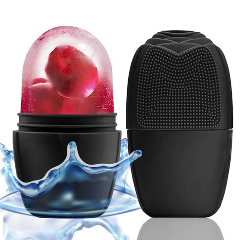 KOGITI Ice Mold for Face, Ice Roller for Face & Eye, Beauty Facial Ice Rollers Ice Holder Mold Face Puffiness Relief Massage Skin Care Tools, Ice Facial Cube (Brush-Black)