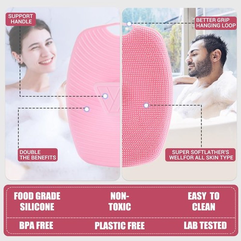Zinc Infused - Silicone Body Scrubber,Exfoliating Body Scrubber for Sensitive Skin, Sustainable Shower Scrubber for Body, Body Scrubber for Shower and Body Care Routine - Pink