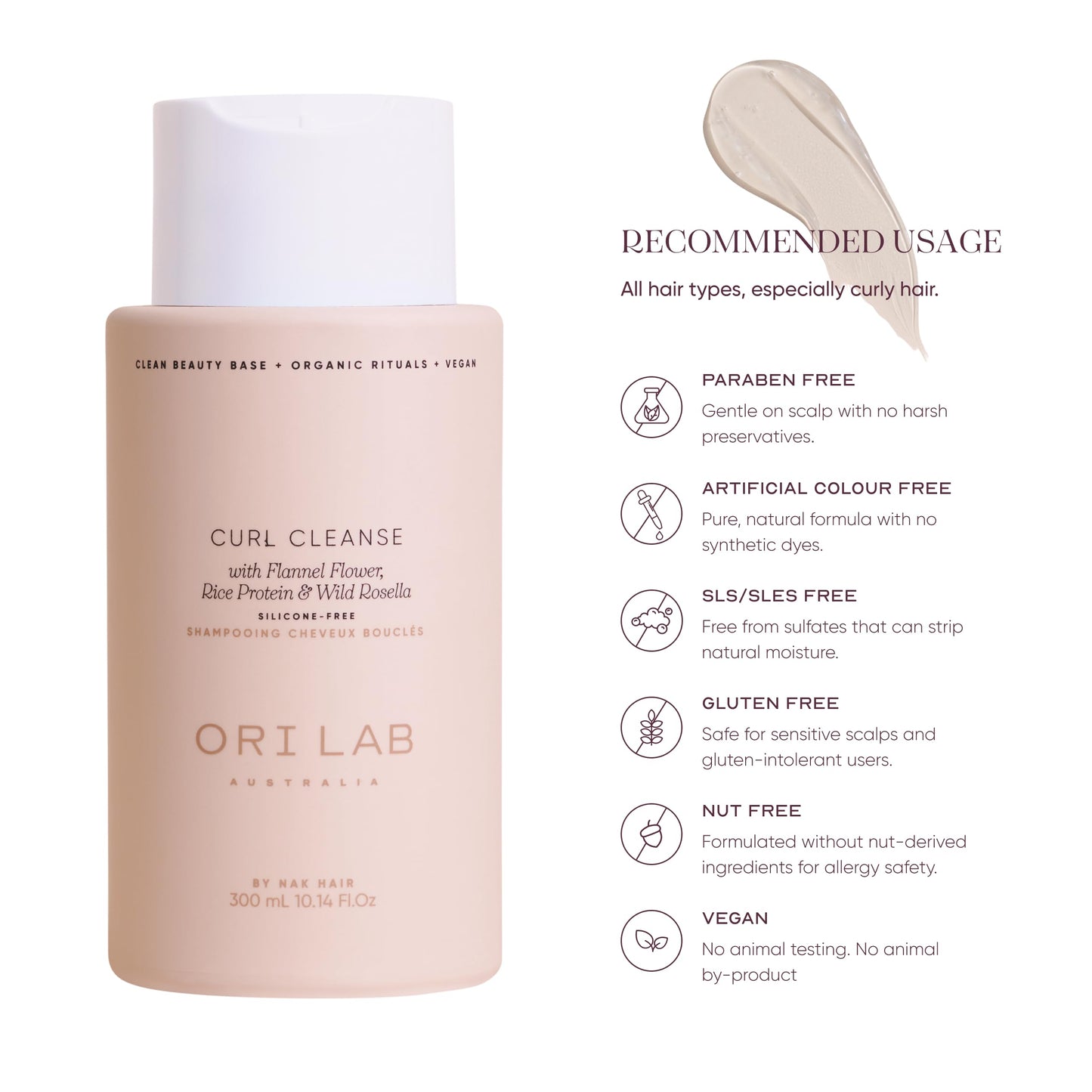 ORI LAB Curl Cleanse 300ml - Sulfate-Free, Hydrating Shampoo for Curly, Coily & Wavy Hair with Rice Protein & Aloe